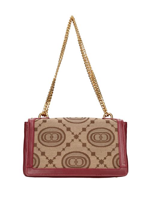 Borsa in pelle e tessuto LA CARRIE | MONOGRAM SHOULDER BAG JACQUARDBEIGE-BORDEAUX